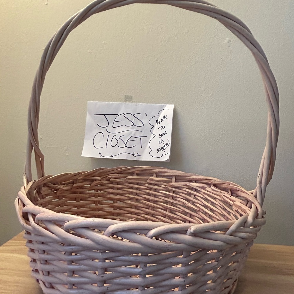 Vintage Woven Pink Decorative Basket with Handle